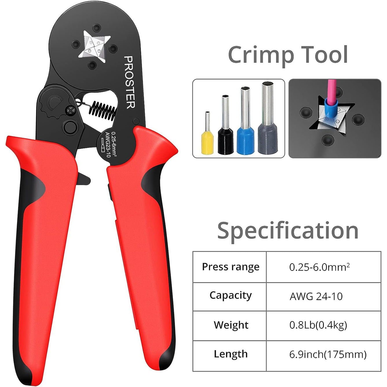 Proster Crimping Pliers 0.25-6 mm² Self-Adjusting Wire Ferrule Crimping Pliers Set