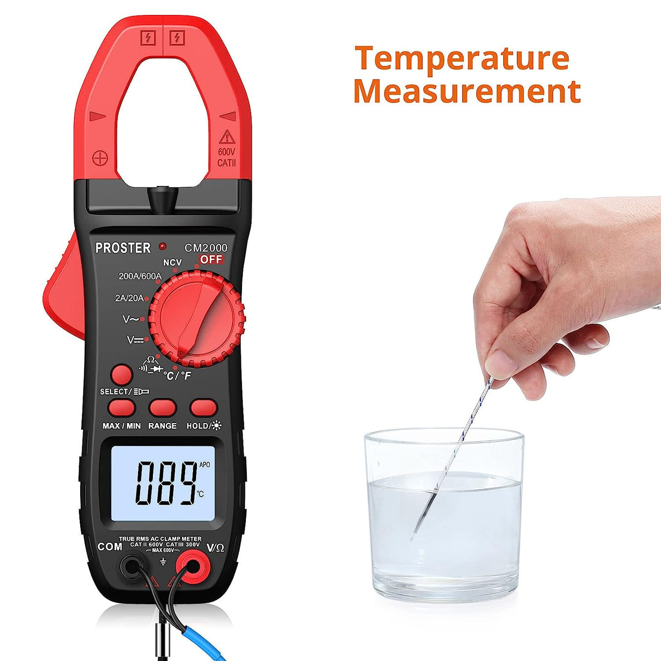 Proster Clamp Meter TRMS 2000Counts 600A AC Current AC/DC Voltage