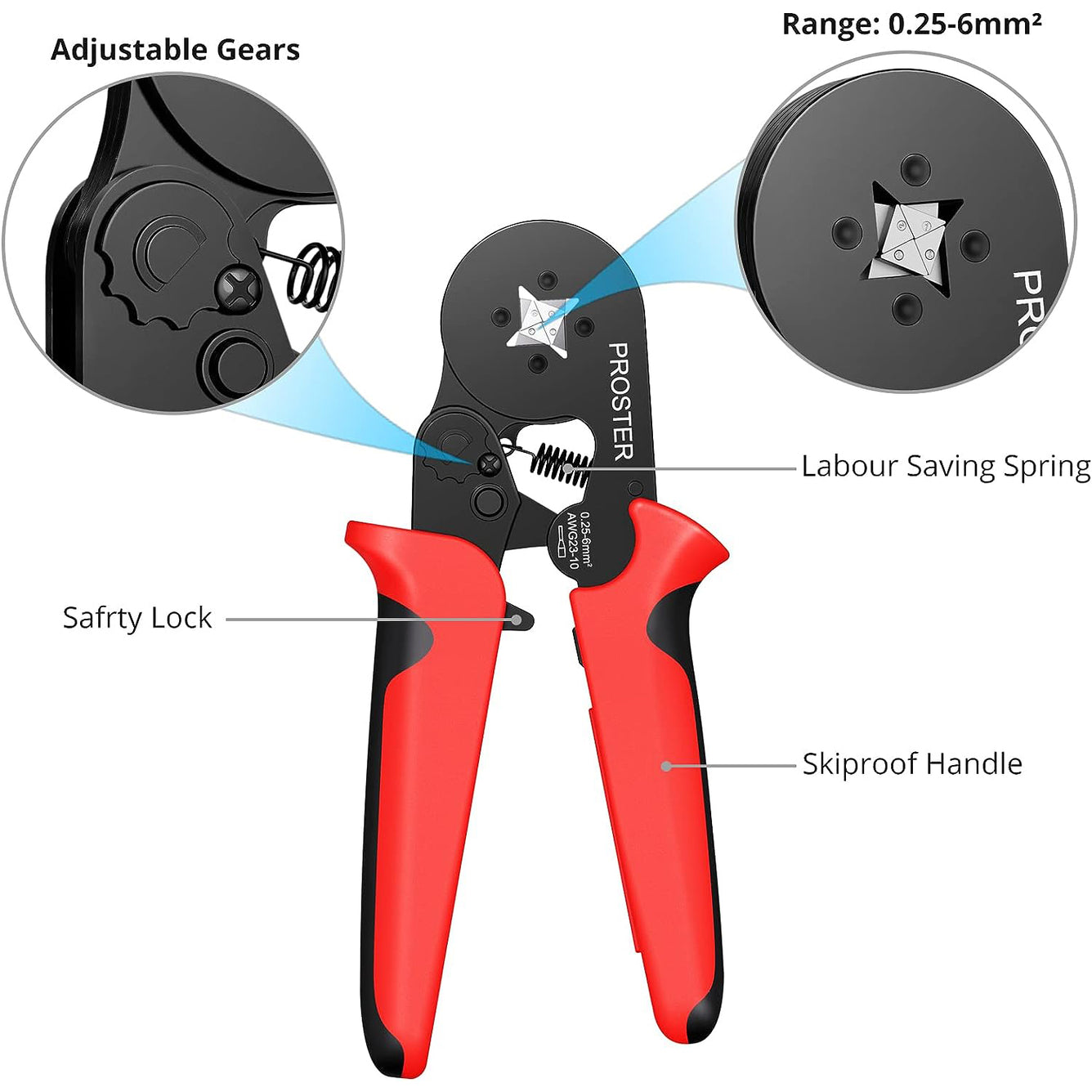 Proster Crimping Pliers 0.25-6 mm² Self-Adjusting Wire Ferrule Crimping Pliers Set
