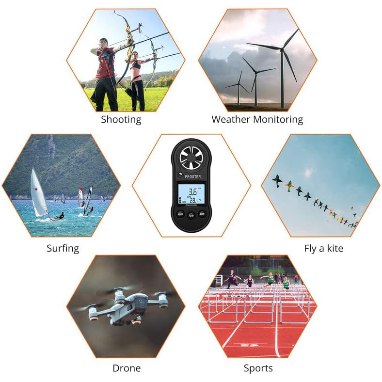 Proster Wind Speed Gauge Portable Handheld Anemometer