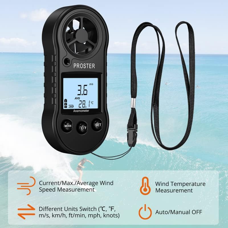 Proster Wind Speed Gauge Portable Handheld Anemometer