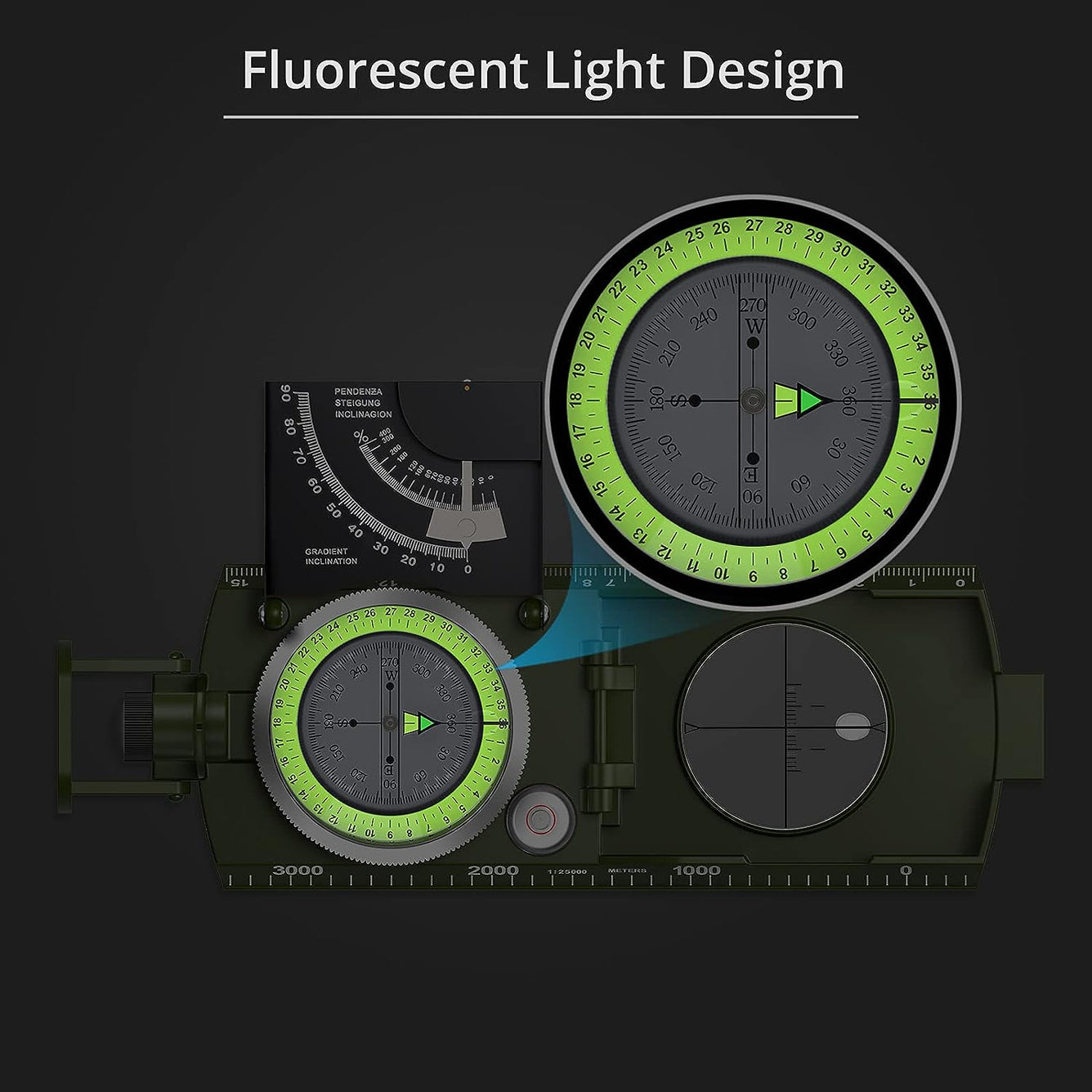 Proster IP65 Hiking Compass with Sighting Clinometer Professional Military Compass ArmyGreen