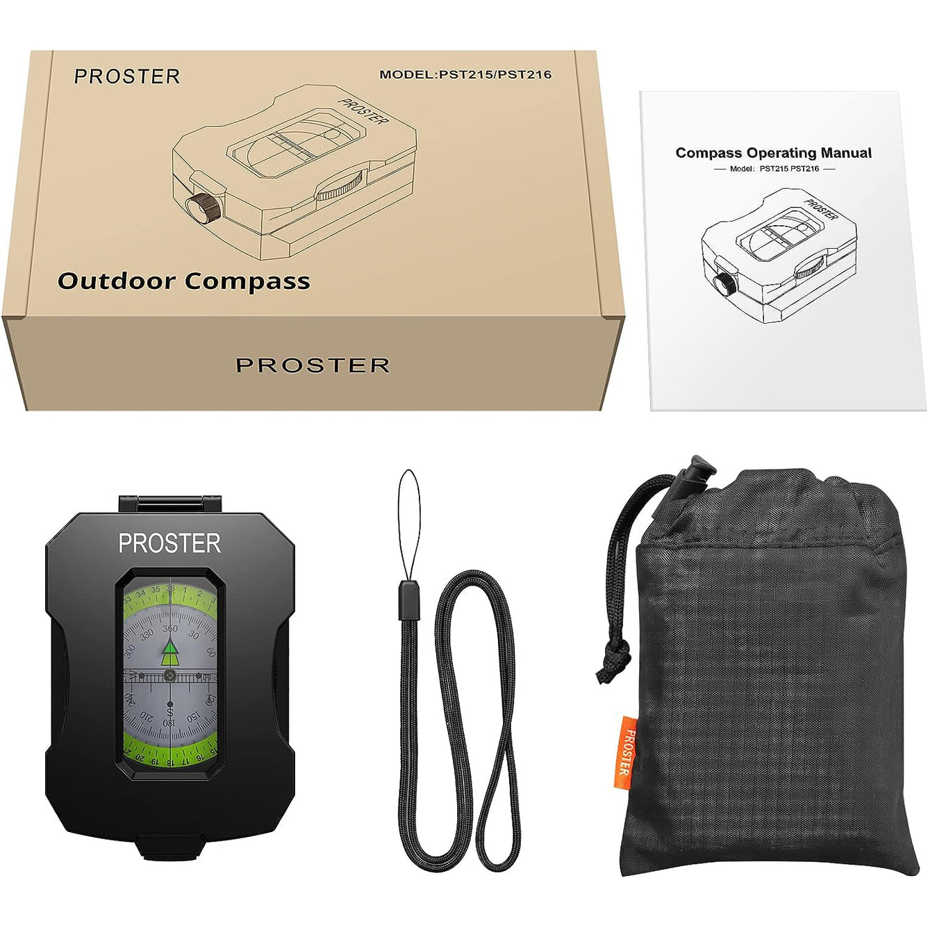 Proster IP54 Hiking Compass with Sighting Clinometer Professional Military Compass