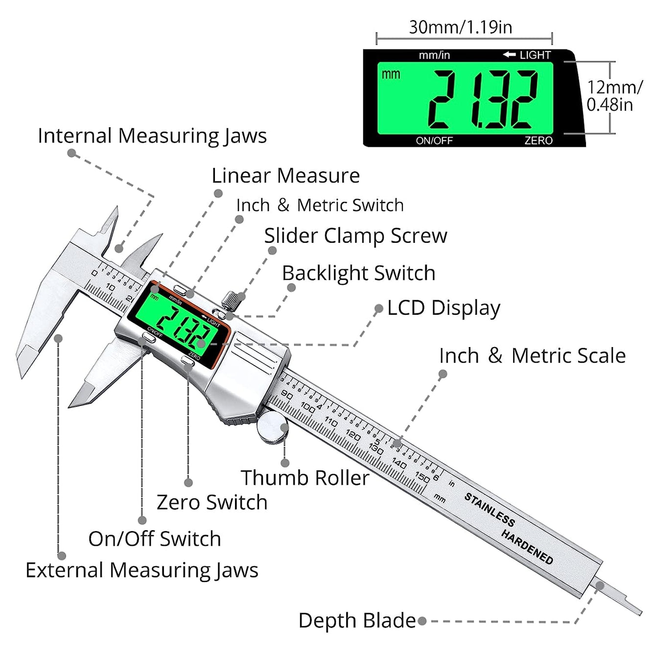 Proster Backlight Digital Vernier Caliper 150mm/6inch