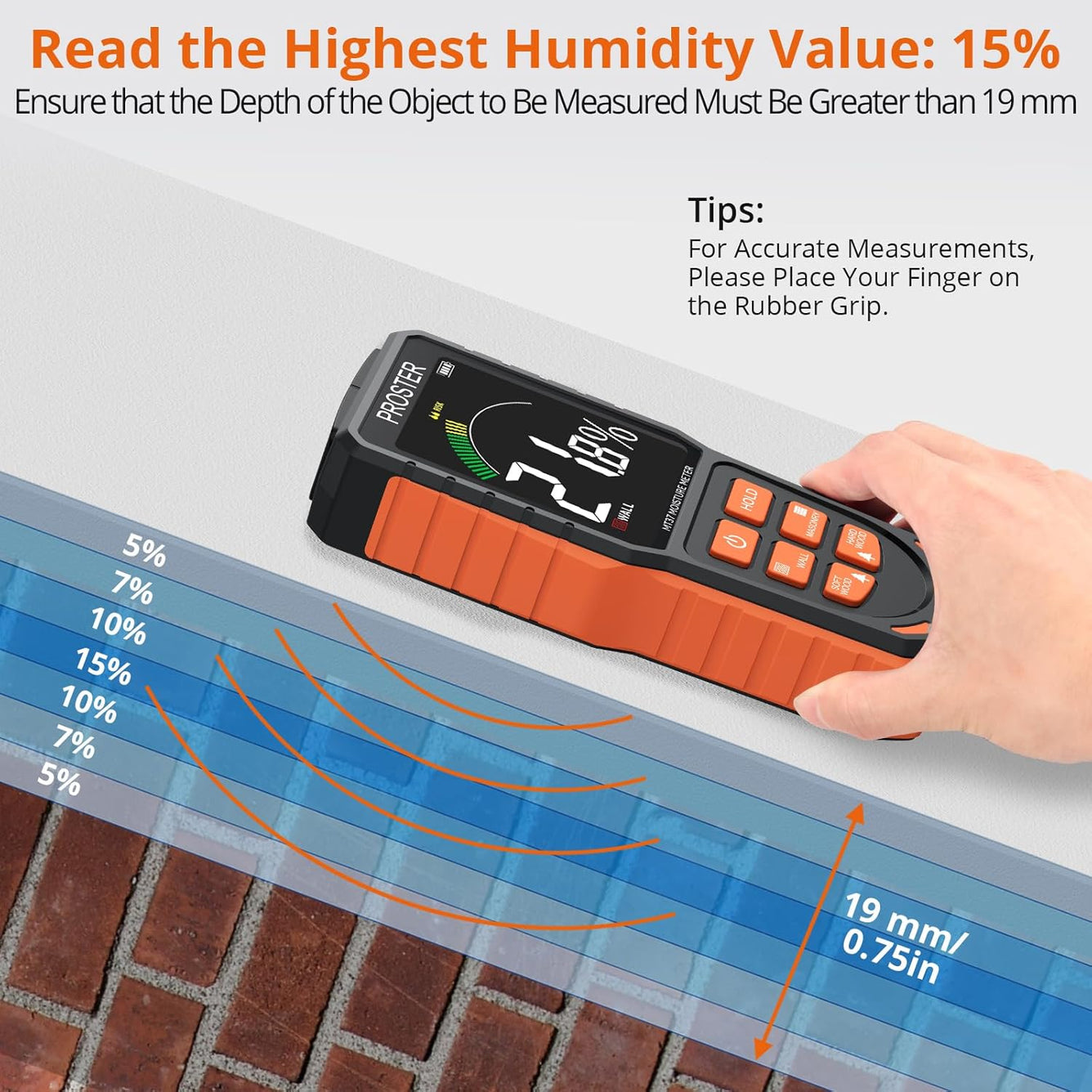 Proster Moisture Meter - Pinless and Non Destructive Wood Moisture Meter for Softwoods Hardwoods Walls Digital Moisture Tester for Drywall Wood Masonry