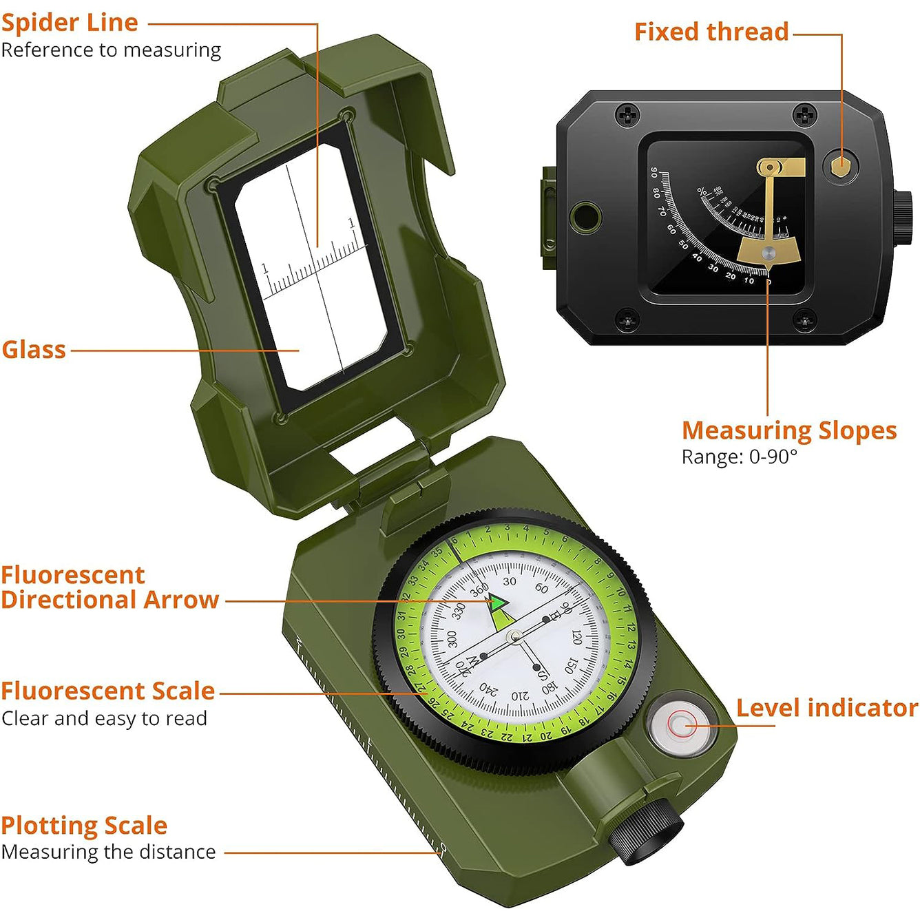 Proster IP54 Hiking Compass with Sighting Clinometer Professional Military Compass