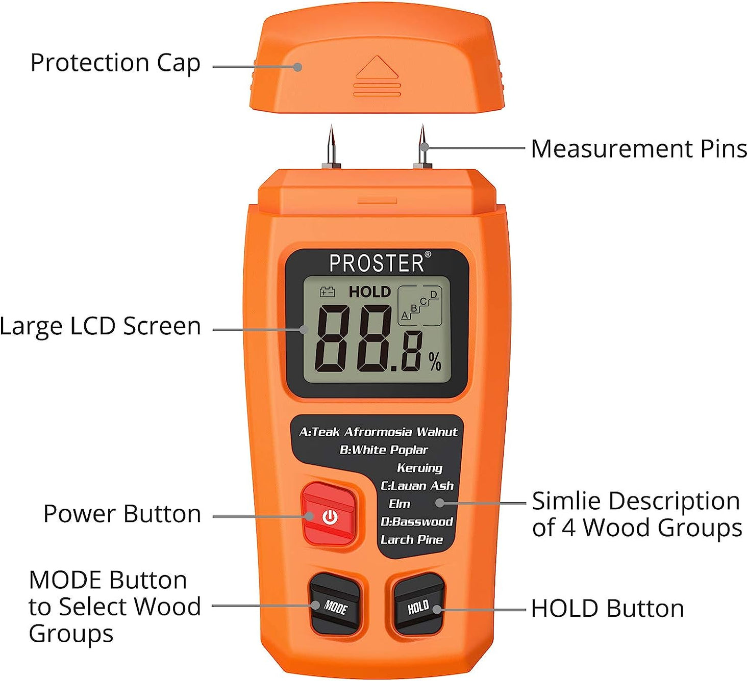 Proster RZMT-10 MD Digital Wood Moisture Meter Handheld Moisture Tester