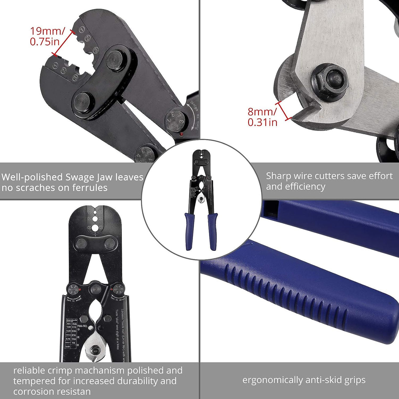 Proster 2 in 1 Wire Rope Crimping Tool Cutter from 1/16inch to 1/8inch