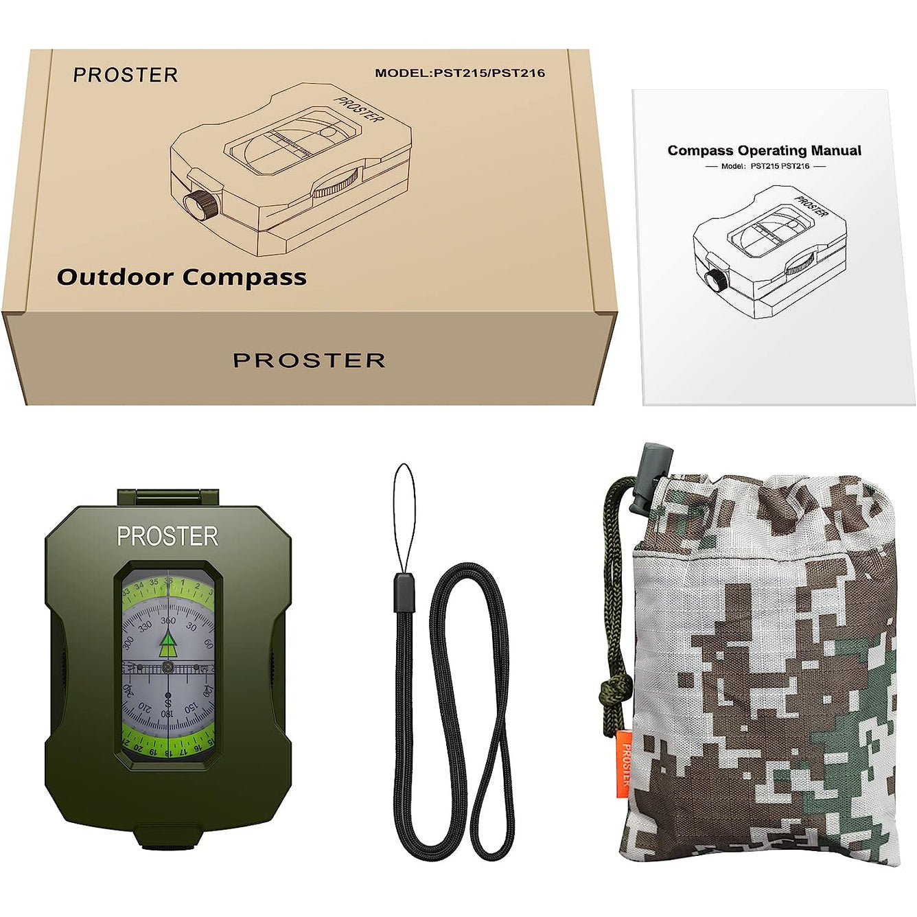 Proster IP54 Hiking Compass with Sighting Clinometer Professional Military Compass