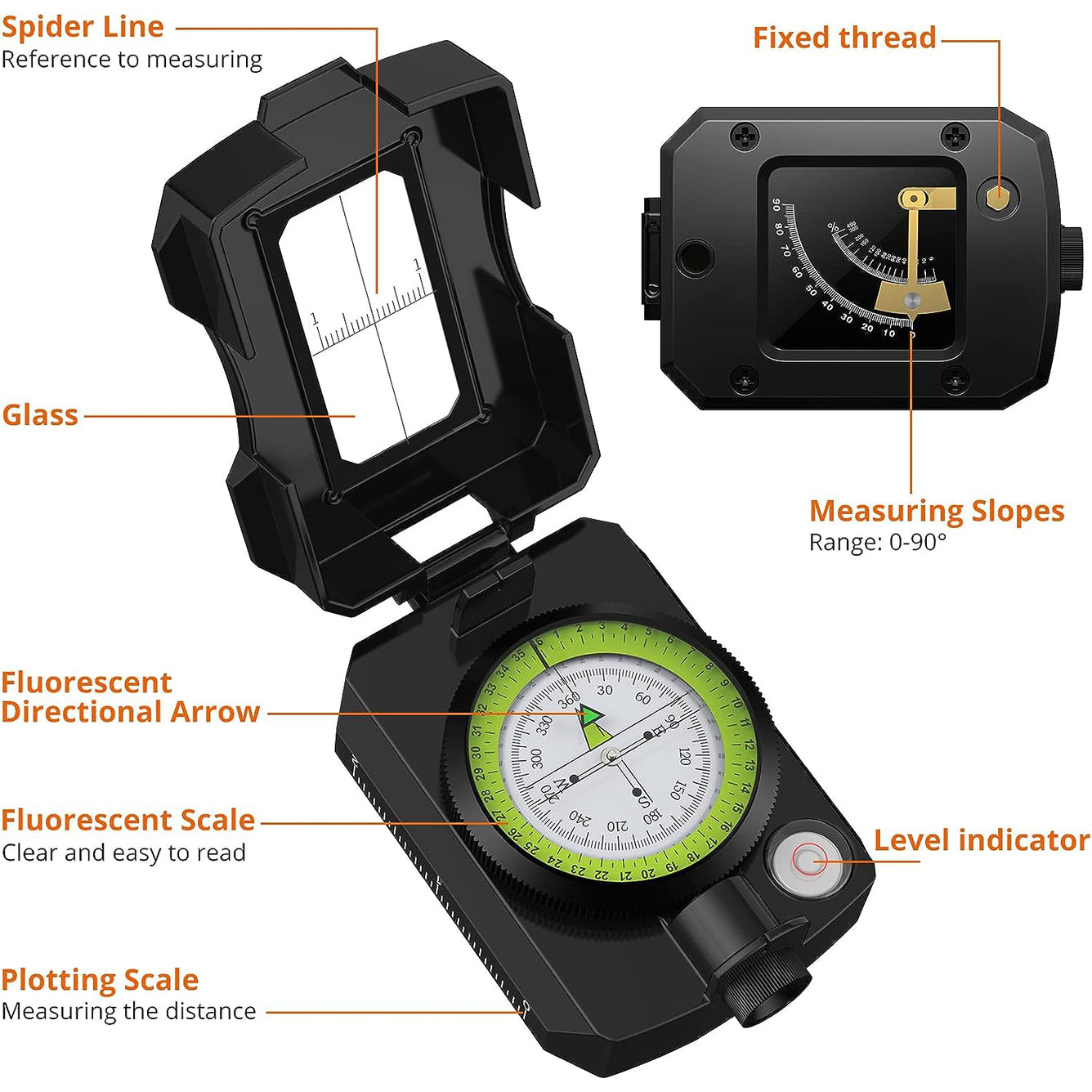 Proster IP54 Hiking Compass with Sighting Clinometer Professional Military Compass