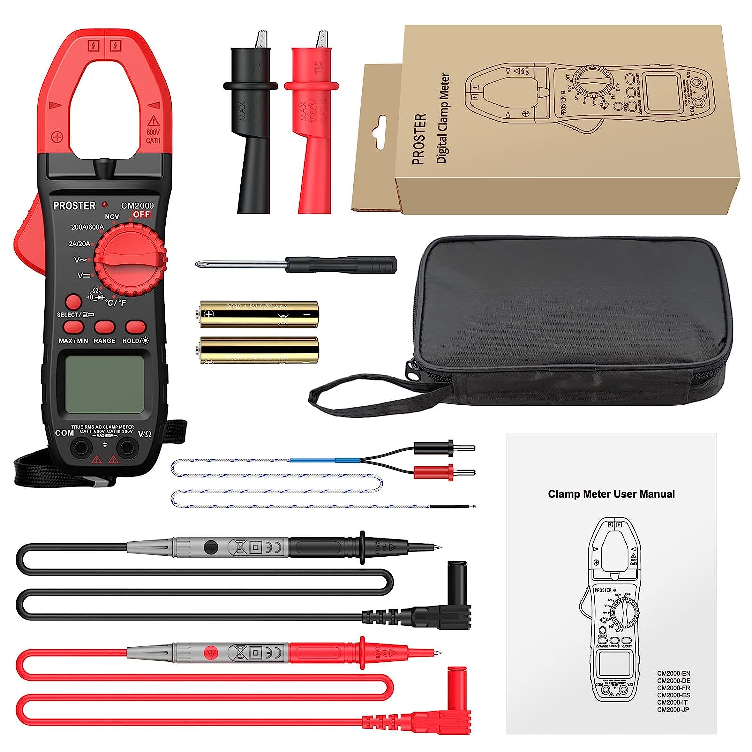 Proster Clamp Meter TRMS 2000Counts 600A AC Current AC/DC Voltage