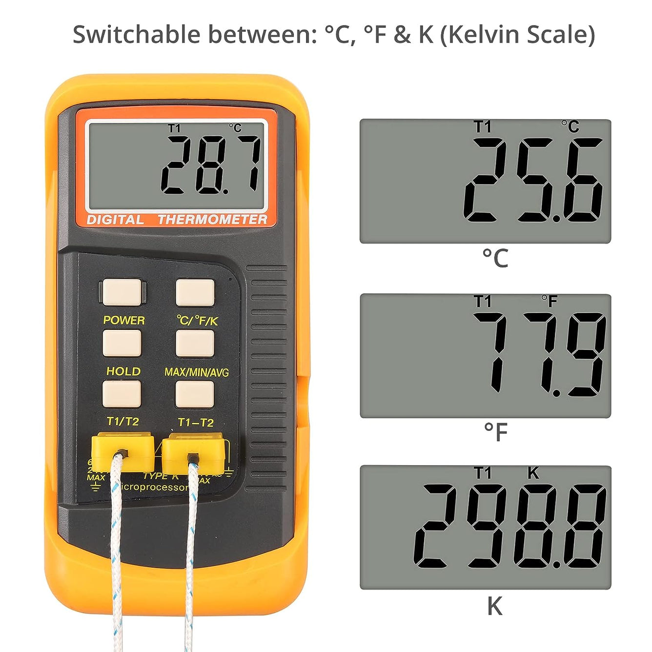 Proster Digital Thermometer K Type 2 Channels Temperature Probes