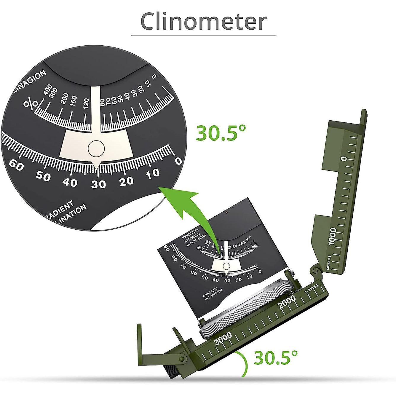 Proster IP65 Hiking Compass with Sighting Clinometer Professional Military Compass ArmyGreen