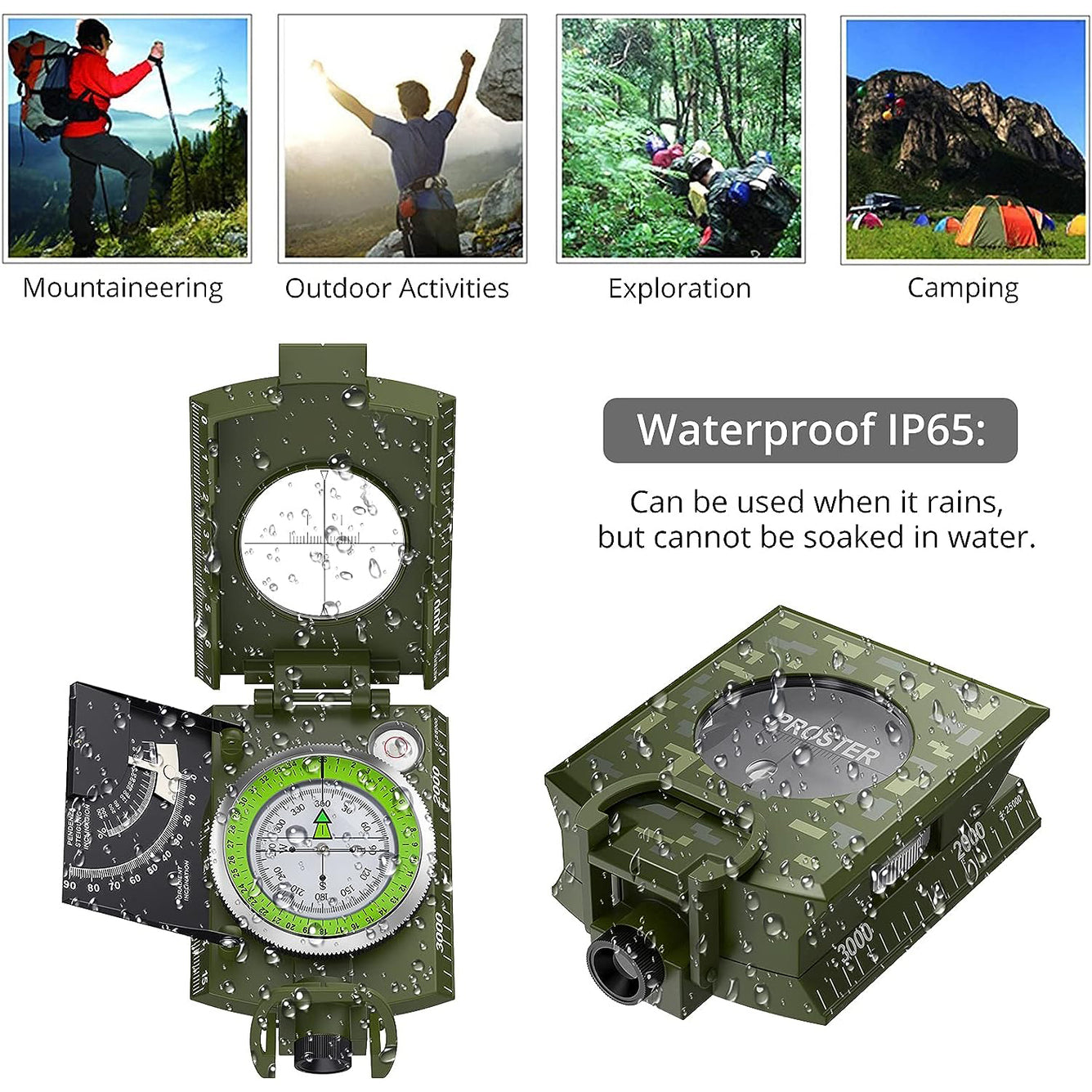 Proster IP65 Hiking Compass with Sighting Clinometer Professional Military Compass Camouflage