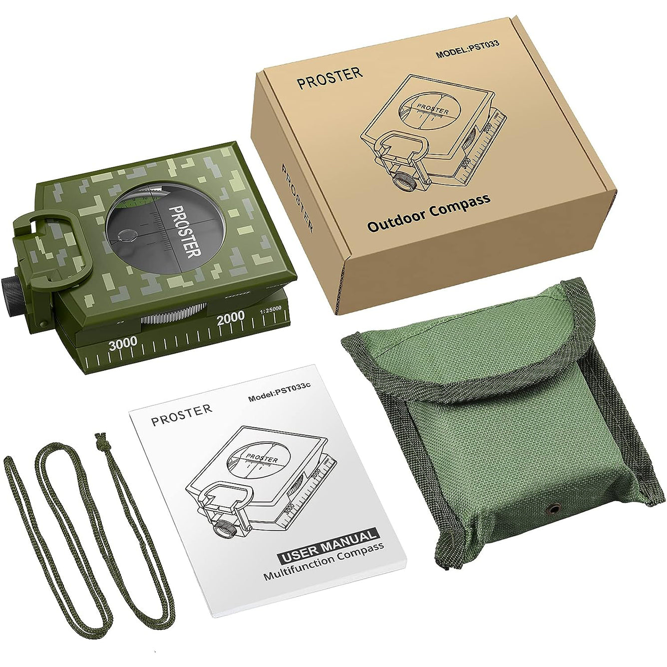 Proster IP65 Hiking Compass with Sighting Clinometer Professional Military Compass Camouflage