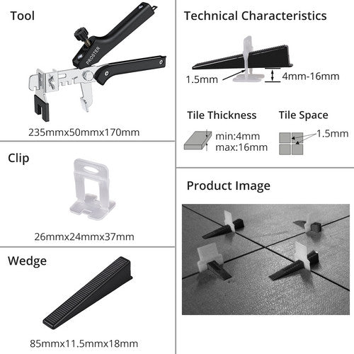 Proster 200X Tile Leveling Spacer System Clips Wedges Tiling Flooring Plier Kit