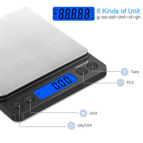 Proster LCD Digital Kitchen Scales Electronic Balance Weight 0.01-500g Backlit