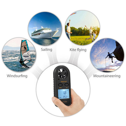 Proster Digital Anemometer Handheld LCD Air Flow Wind Speed Meter Thermometer