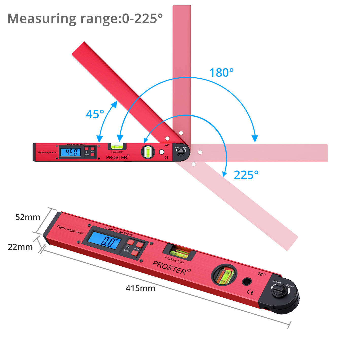 Proster 0-225°Digital Inclinometer Protractor Angle Finder