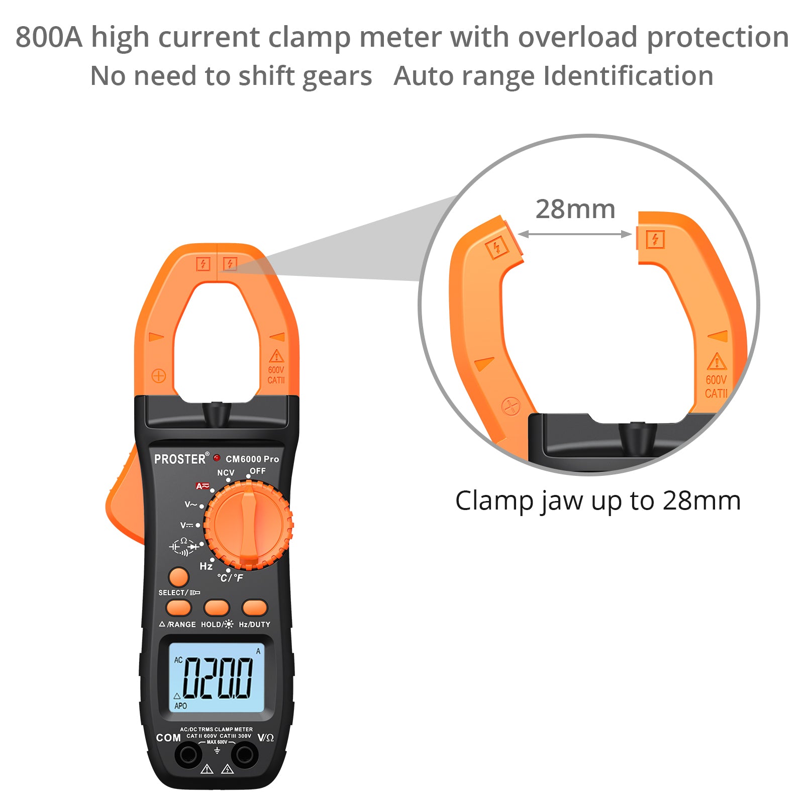 Proster Digital Clamp Meter TRMS Auto Ranging 5999 Counts Multimeter