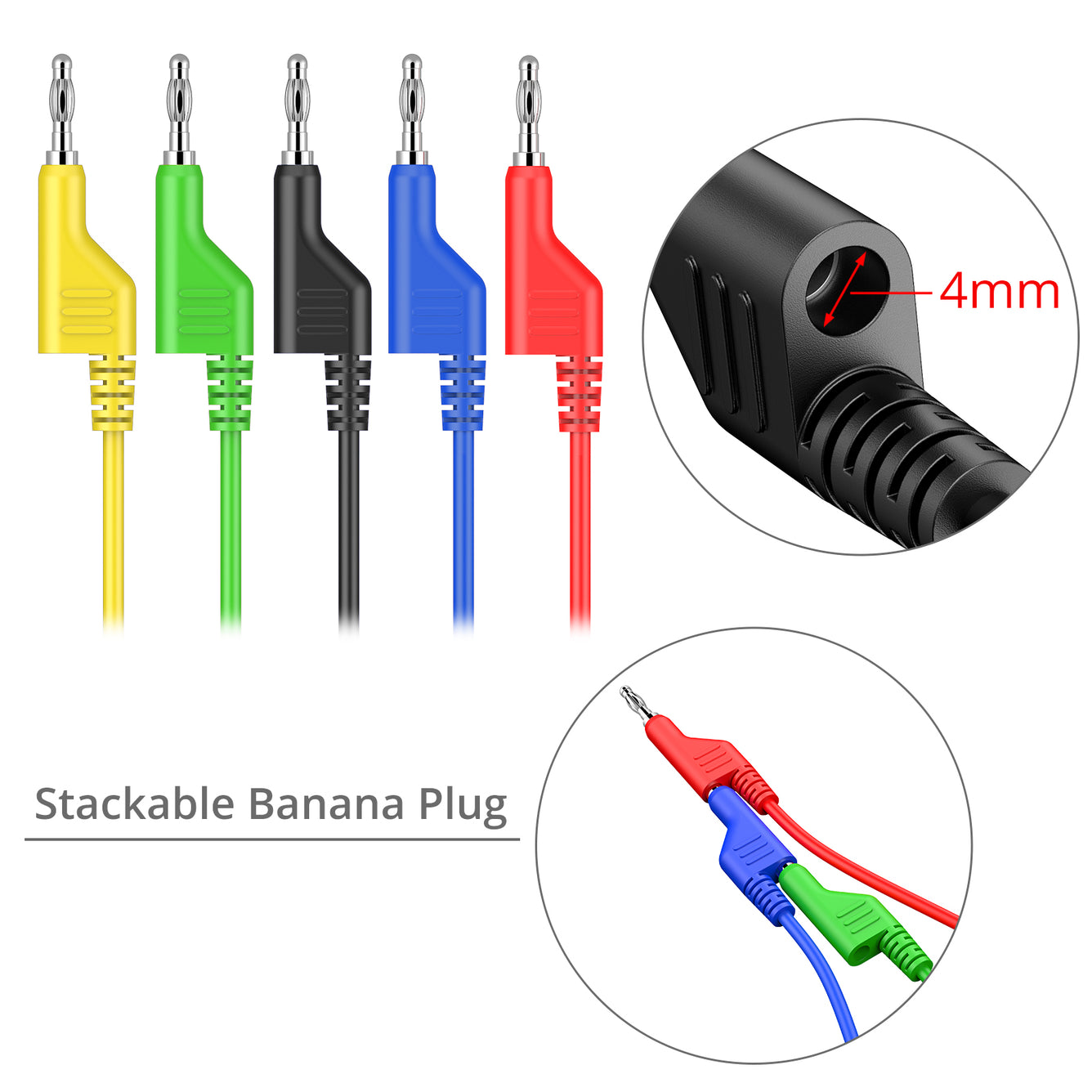 Proster 5PCS Test Leads 4mm Stackable Banana Plug