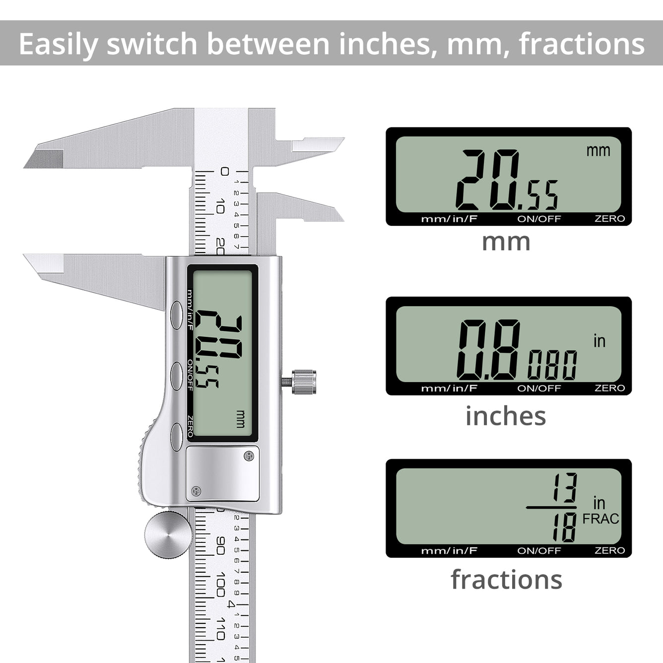 Proster Digital Vernier Caliper 8 Inch/ 200 mm Stainless Steel Electronic Caliper