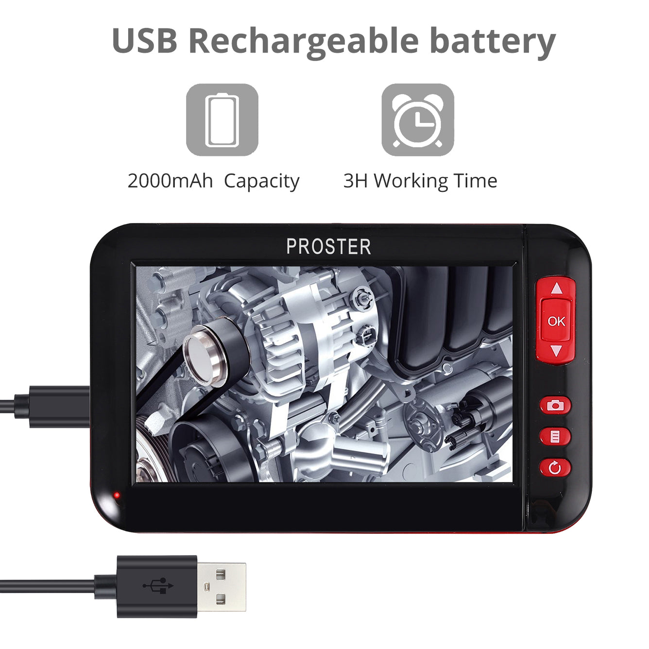 Proster Industrial Endoscope 5m Flexible cord