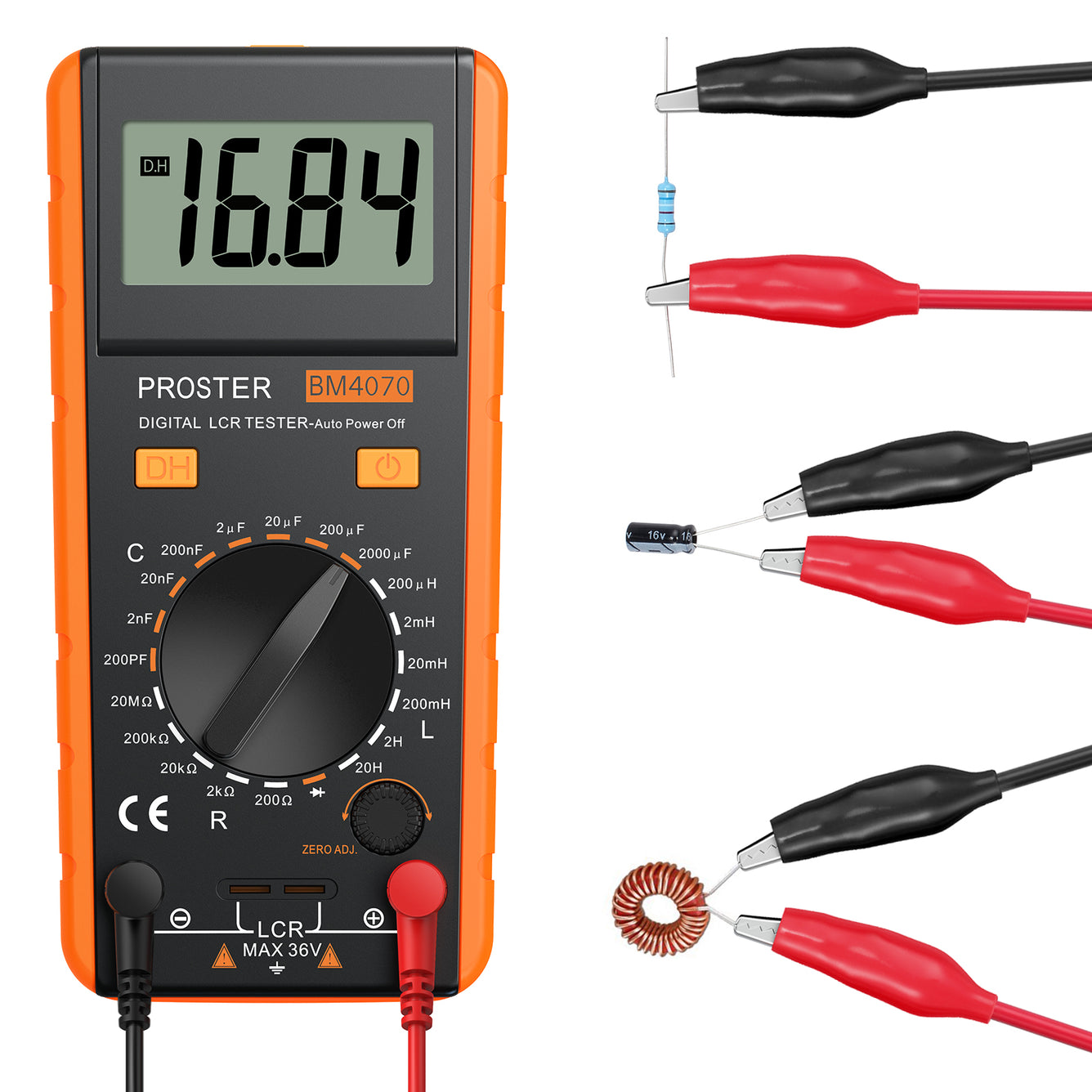 Proster LCR Meter Digital Capacitance Inductance Resistance Tester Orange