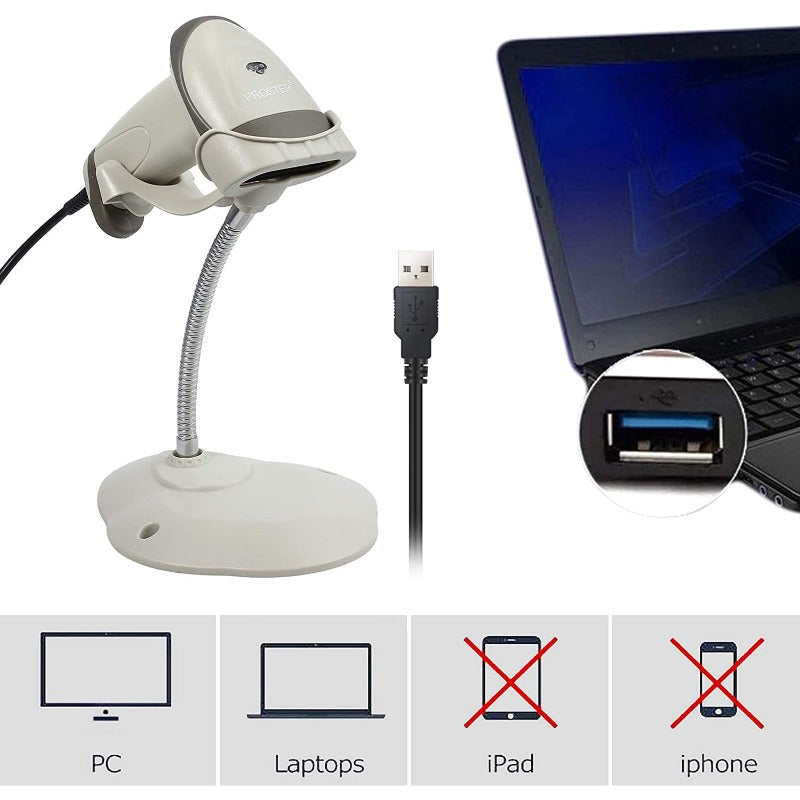 Proster Barcode Scanner USB Barcode Reader with Stand Long Range