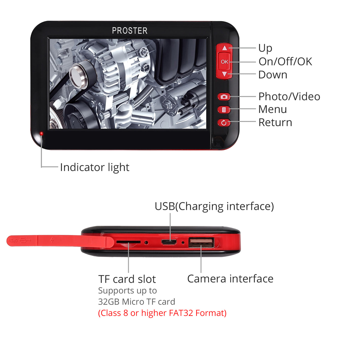 Proster Industrial Endoscope 5m Flexible cord