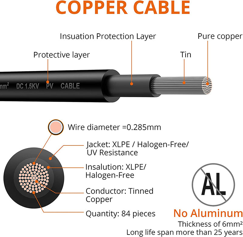 Proster Solar Panel Extension Cable 10m/32ft 10AWG (10m/32ft Red + 10m/32ft Black)