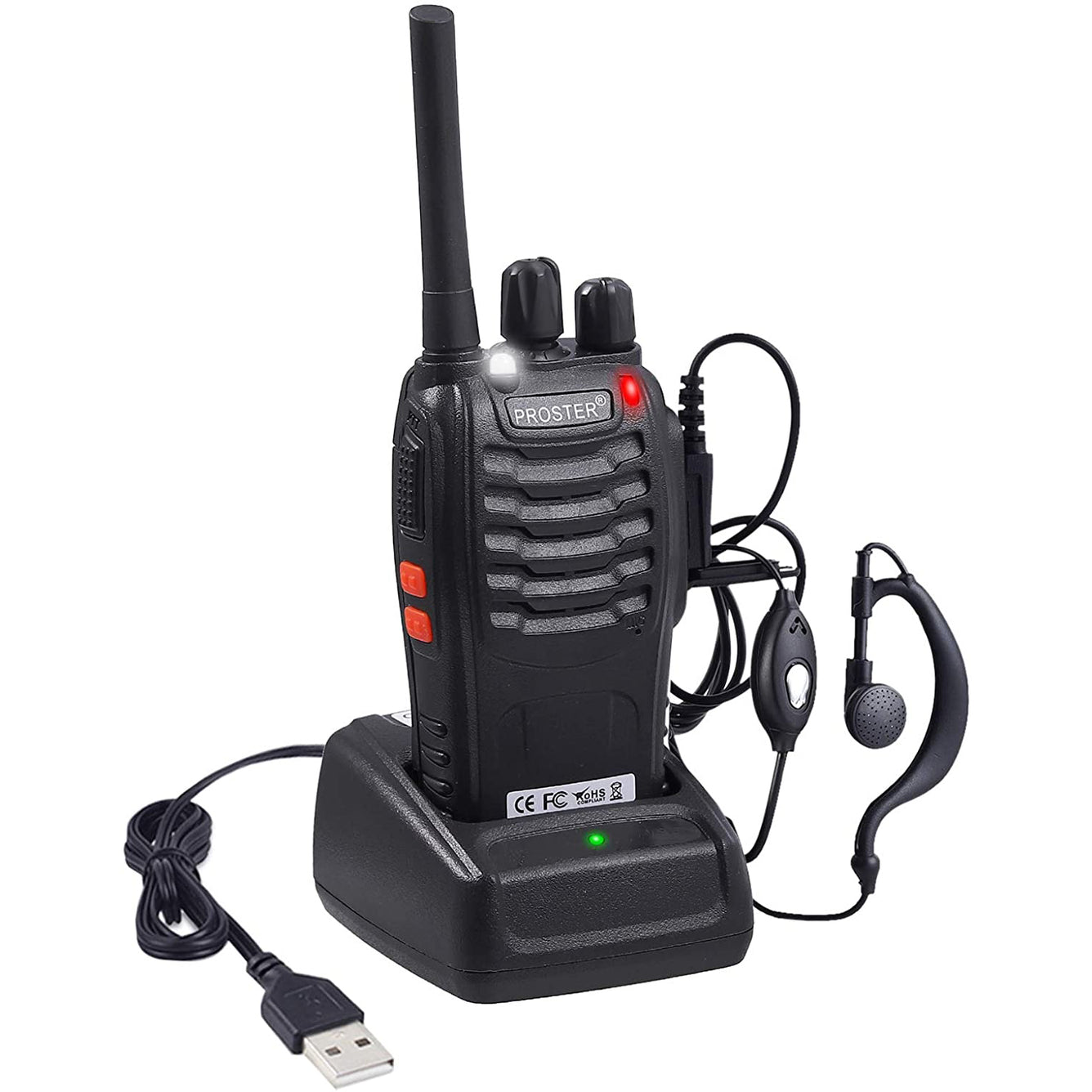 Proster Walkie Talkies 16 Channels with Voice Prompt Rechargeable Walky Talky 1 PCS