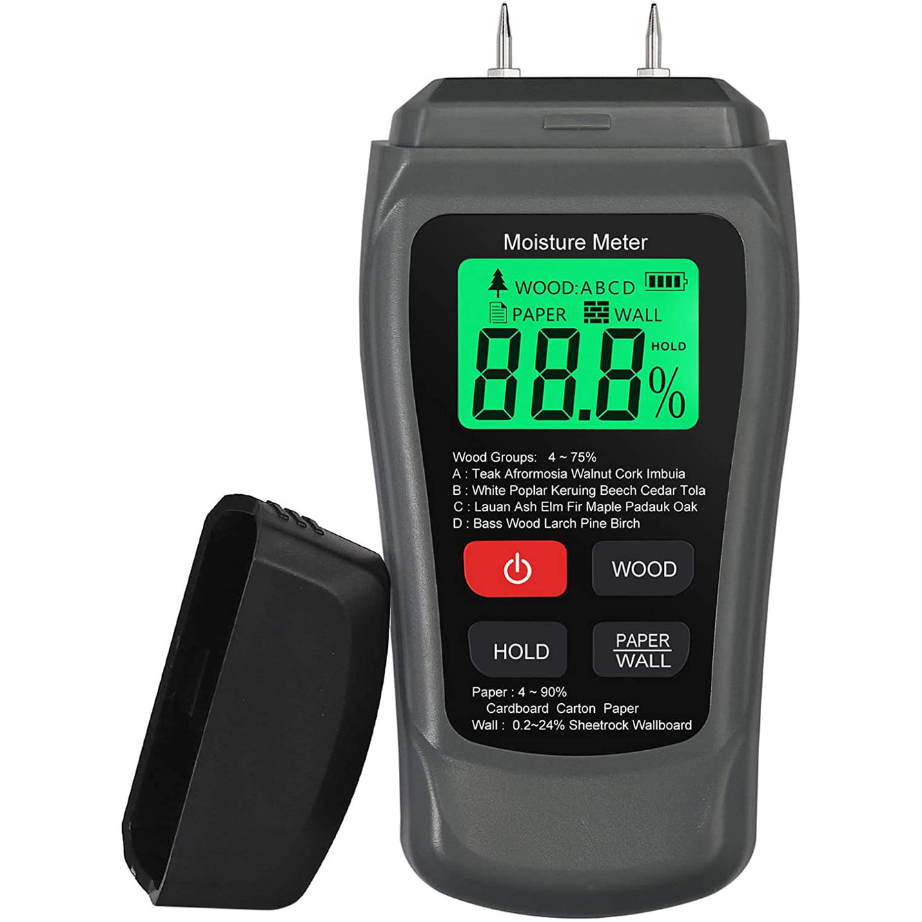 Proster Meter 0-90% Damp Meter Wood Wall Paper Moisture Tester Detector Humidity Measuring Grey