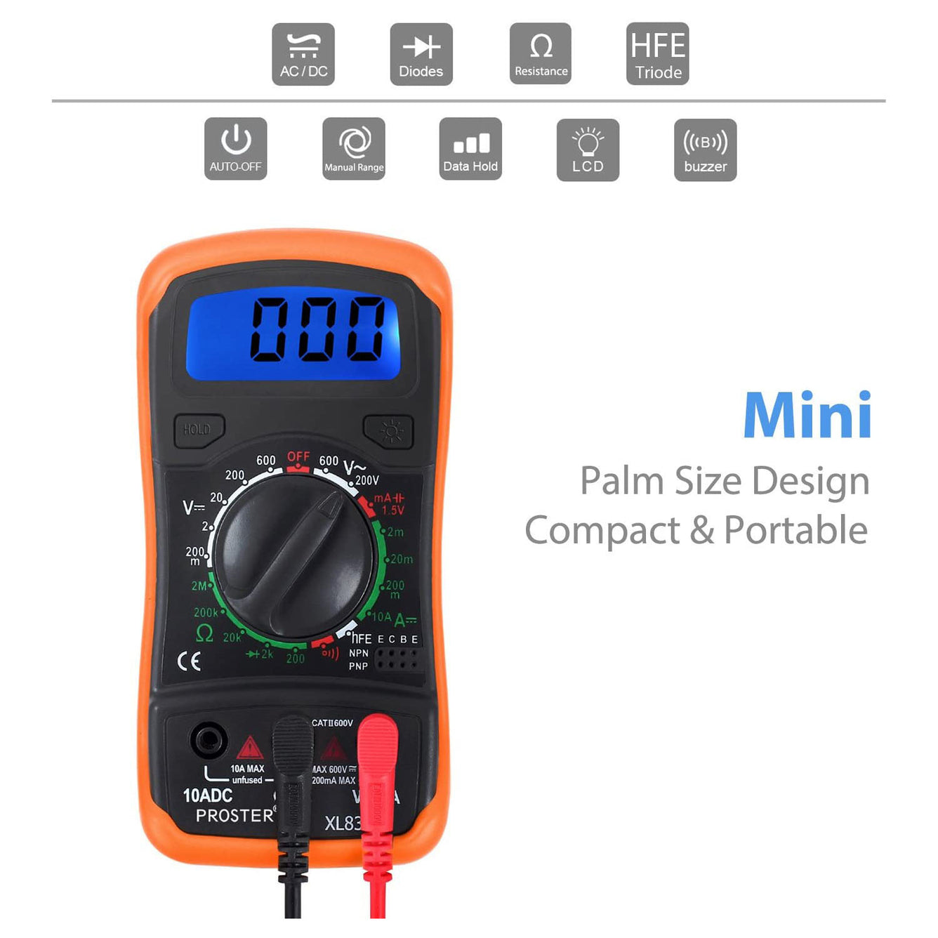 Proster Digital Multimeter Portable Voltmeter Ammeter Ohmmeter