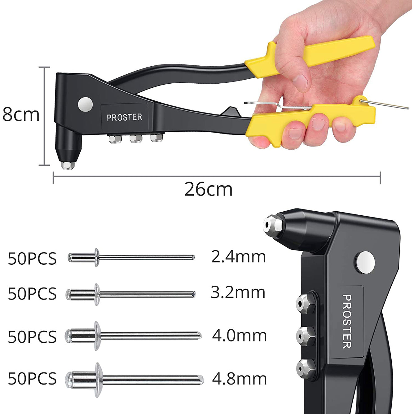 Proster Heavy Duty Rivet Gun Set with 200 Rivets