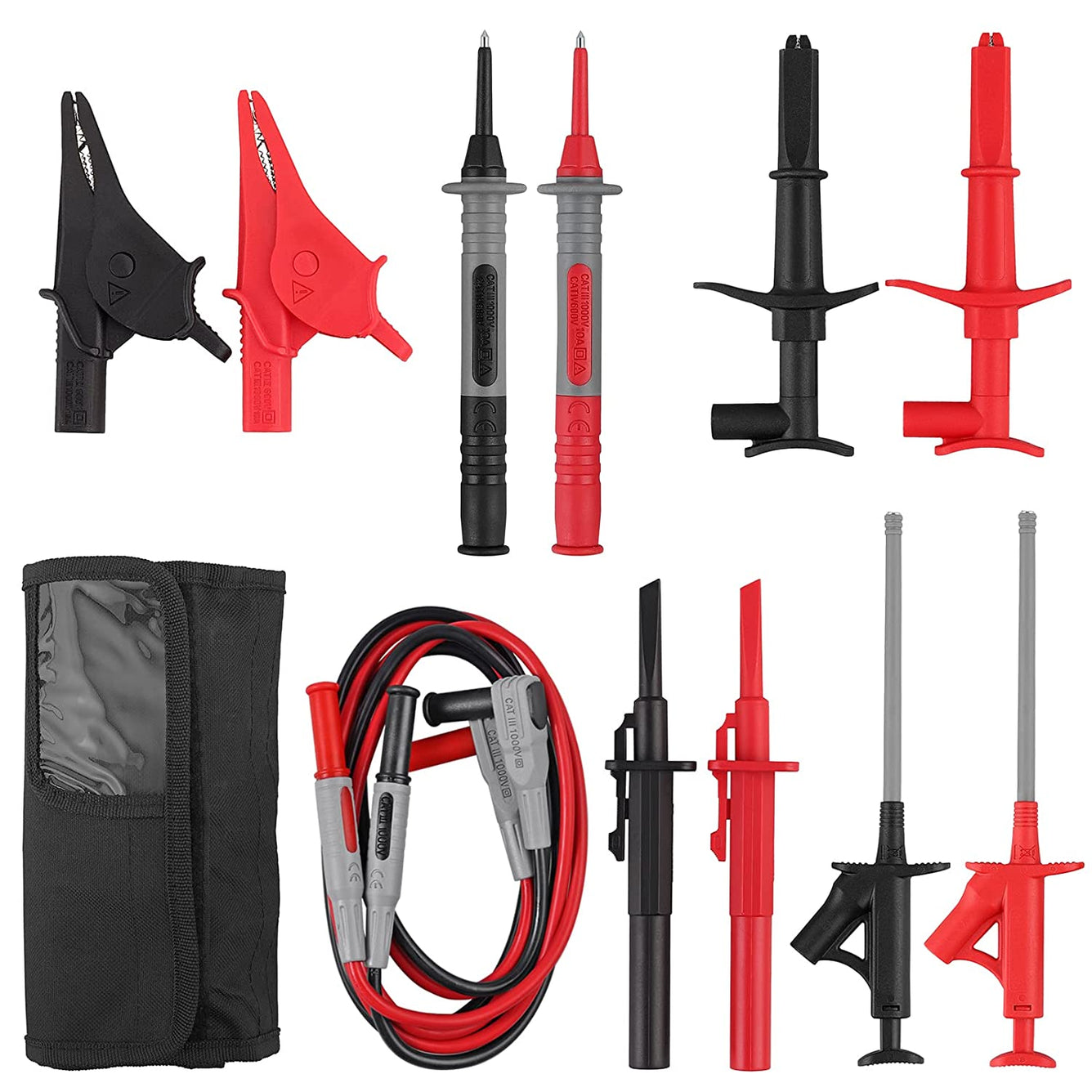 Proster Multimeter Test Leads Set with Alligator Clips Test Hook Test Probes Lead Professional Electrical Test Leads with Storage Pouch