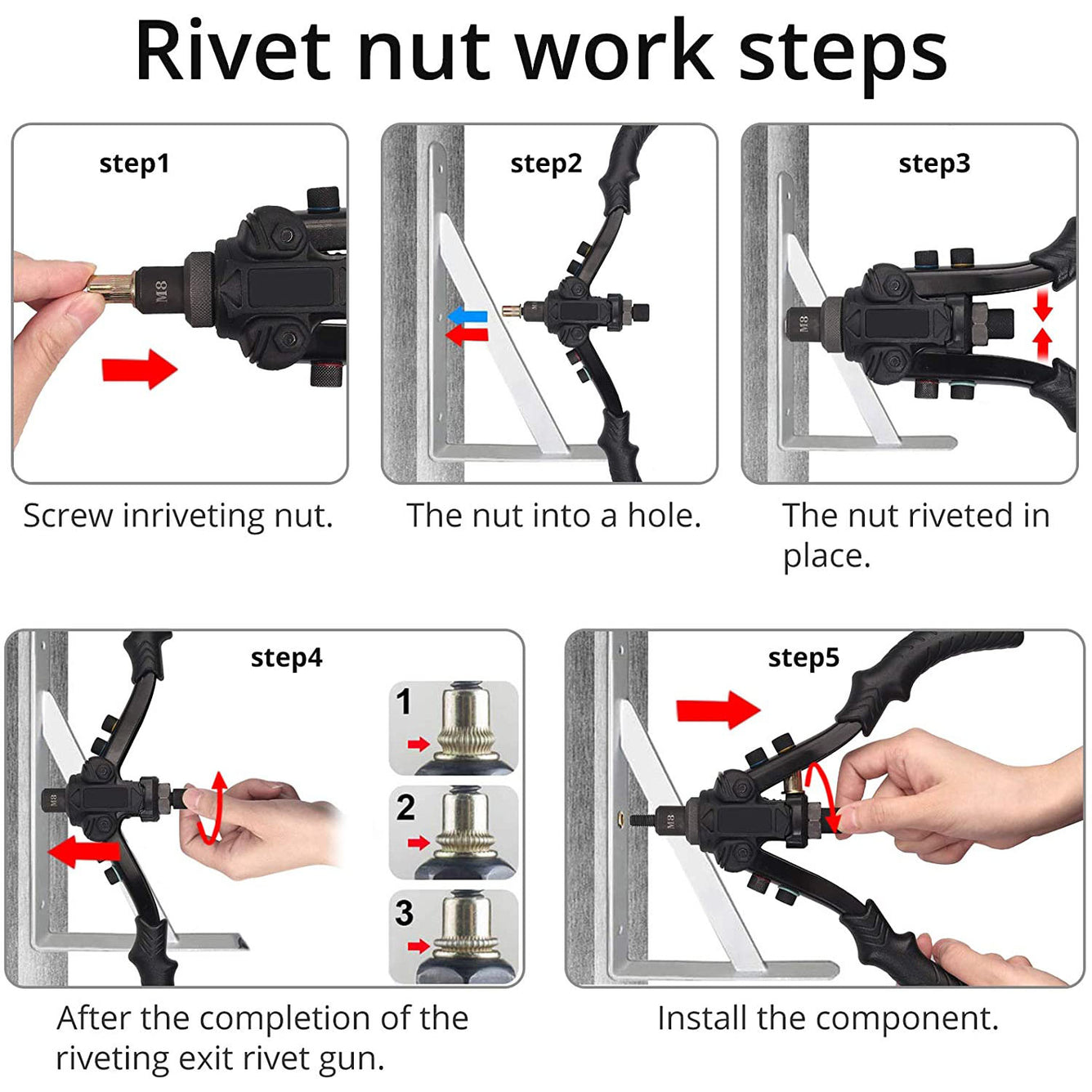 Proster 3 in 1 Riveting Nut Gun Reaming Set