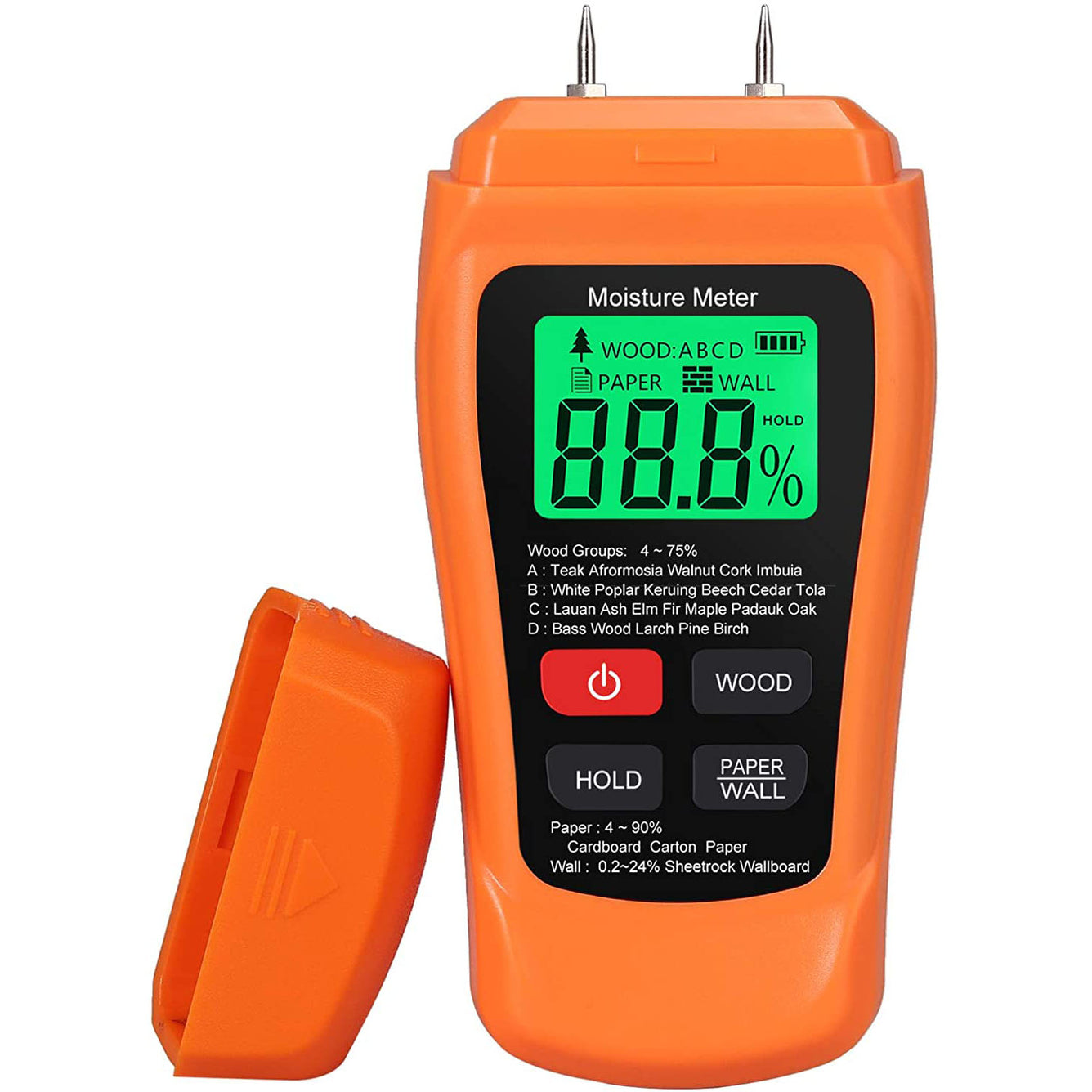 Proster Meter 0-90% Damp Meter Wood Wall Paper Moisture Tester Detector Humidity Measuring Orange