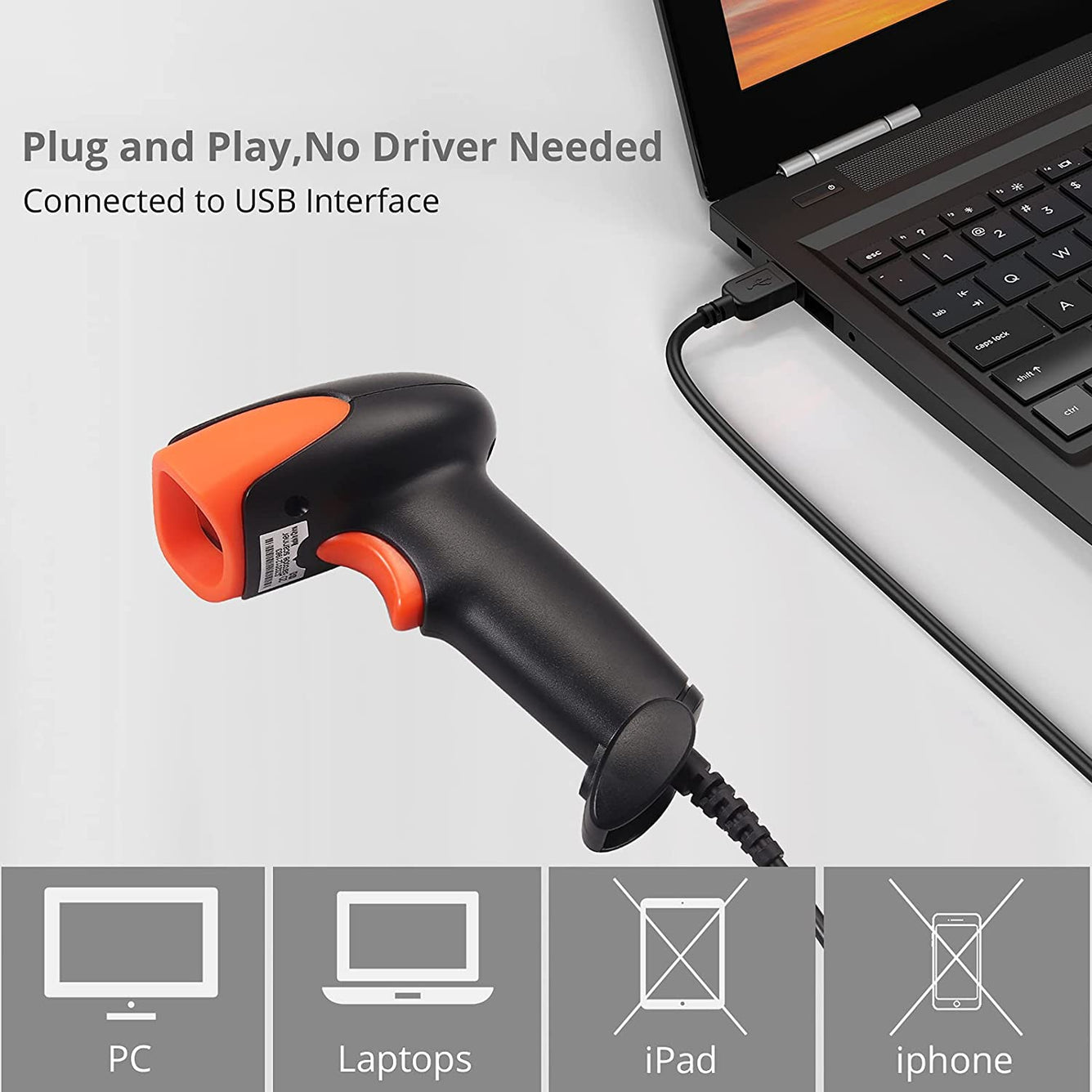Proster Wired Barcode Scanner 1D 2D USB Barcode Reader QR Handheld Barcode Scanner