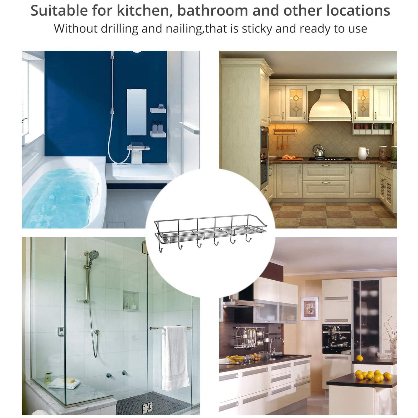 Proster Shower Caddy Shelf Storage Rack Bathroom Self-adhesive