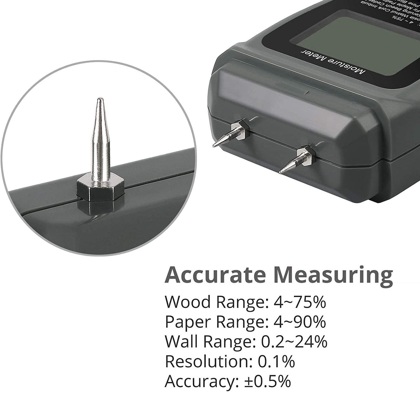 Proster Meter 0-90% Damp Meter Wood Wall Paper Moisture Tester Detector Humidity Measuring Grey