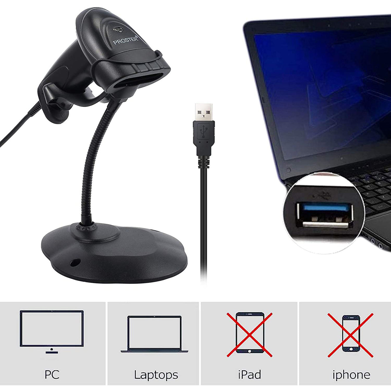 Proster Barcode Scanner USB Barcode Reader