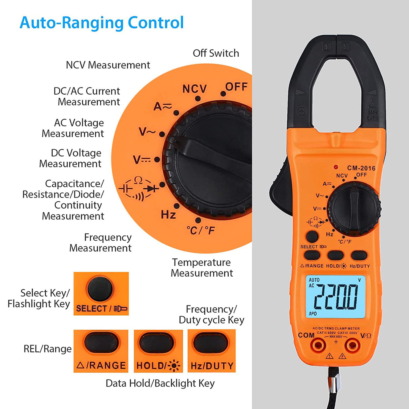 Proster Digital Clamp Meter TRMS Auto Ranging 5999 Counts Multimeter