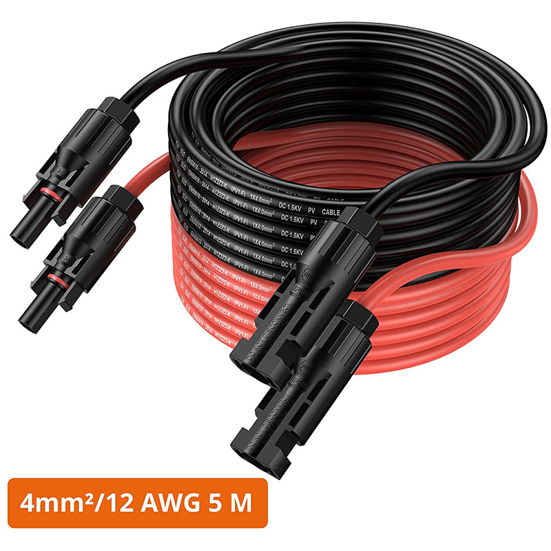 Proster 5m/16ft 12AWG 4mm² Solar Panel Extension Cable (5m Red + 5m Black)