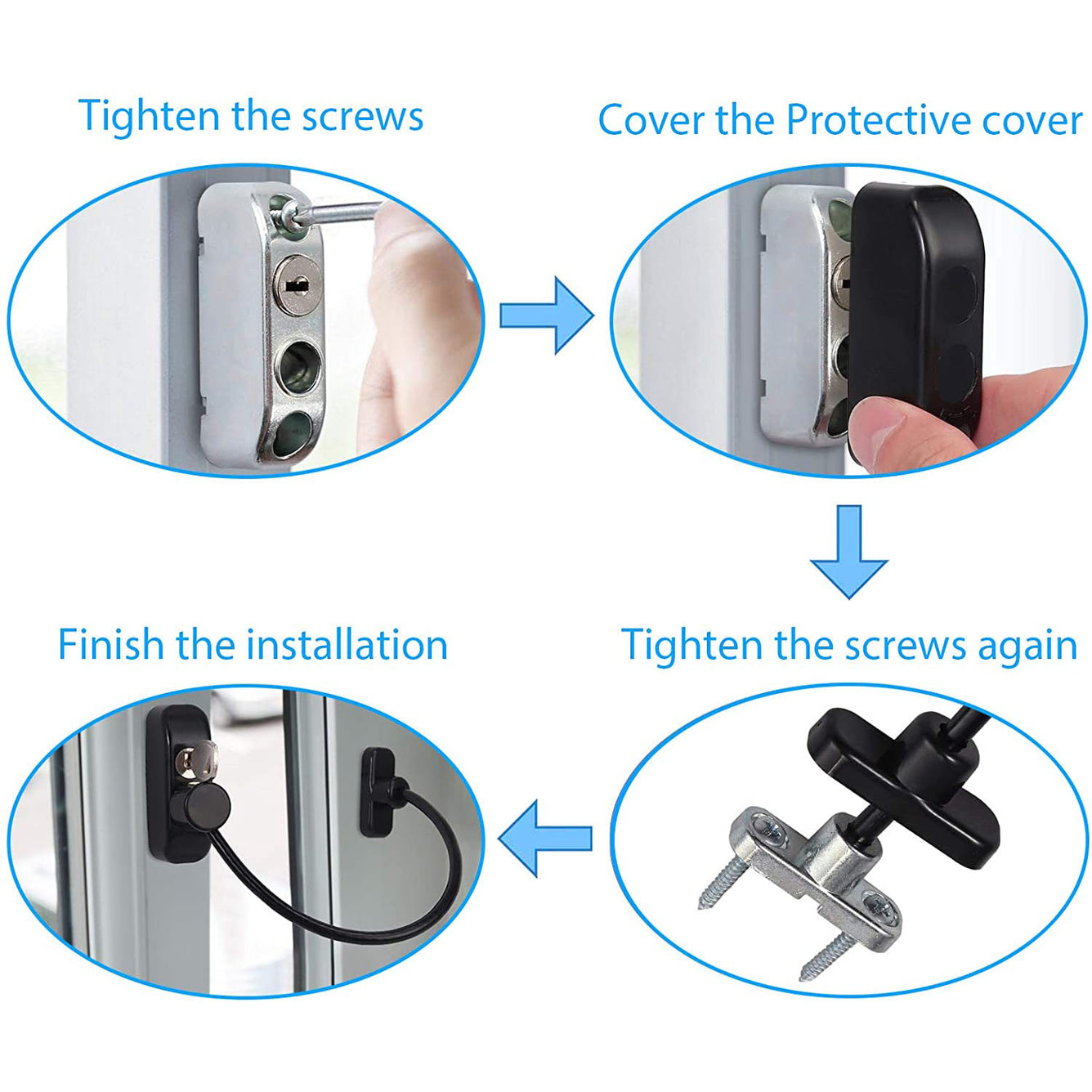 Proster Window Restrictor Locks 4 PCS Security Cable Black