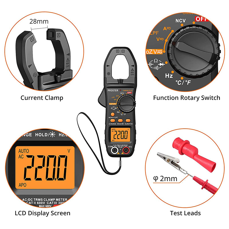 Proster Clamp Meter TRMS 6000 Counts Support LPF LOZ Test Multimeter