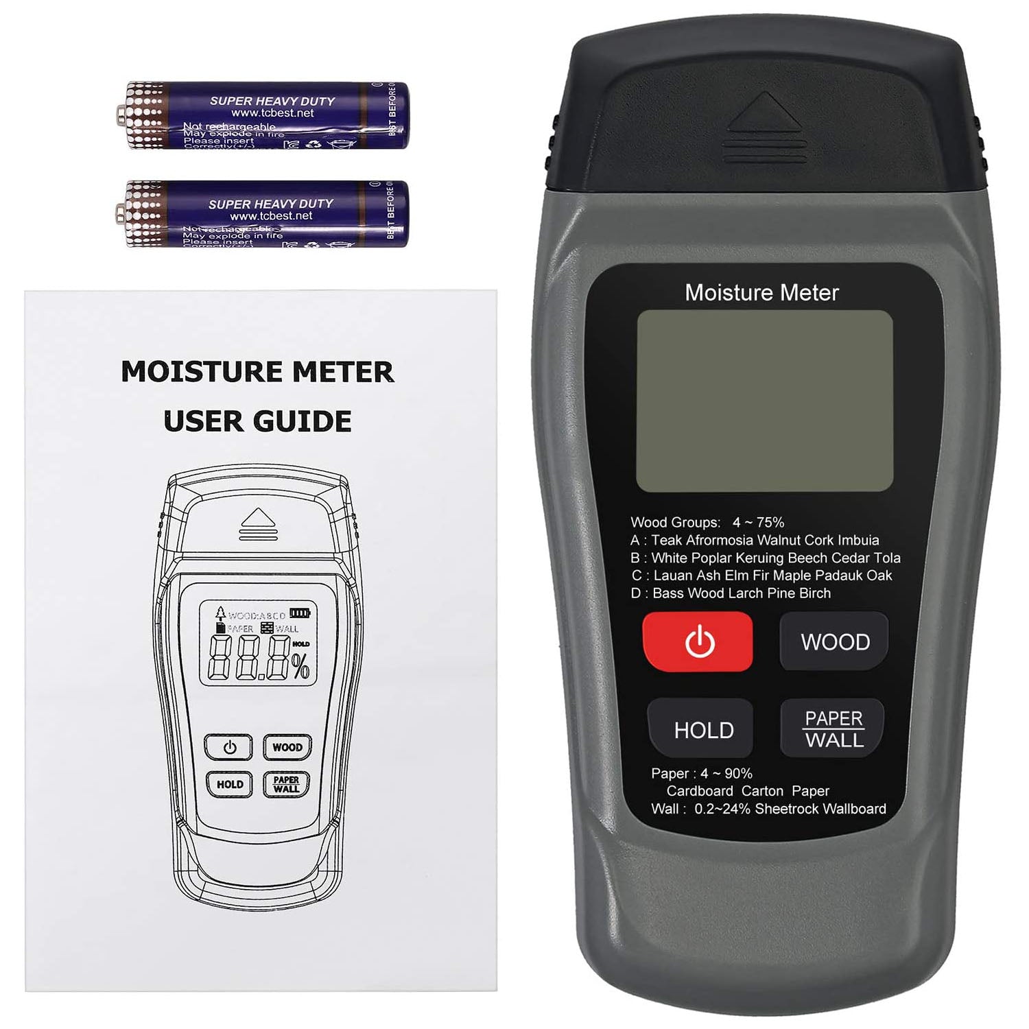 Proster Meter 0-90% Damp Meter Wood Wall Paper Moisture Tester Detector Humidity Measuring Grey