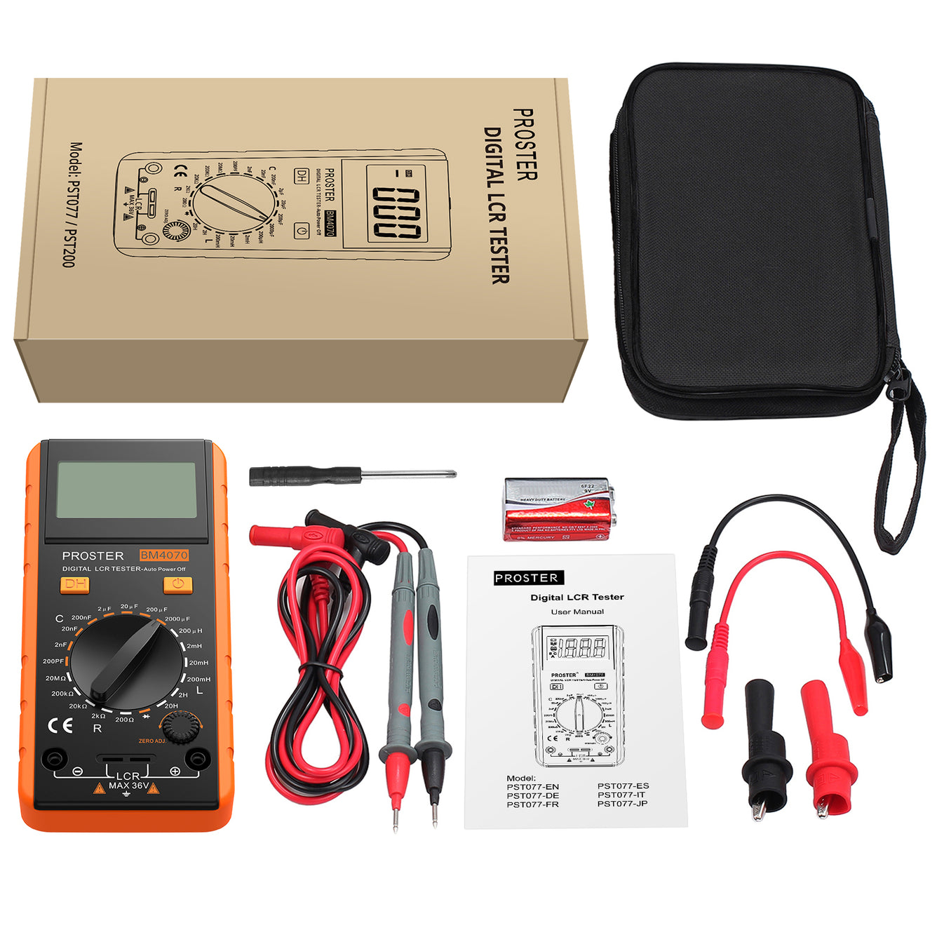 Proster LCR Meter Digital Capacitance Inductance Resistance Tester Orange