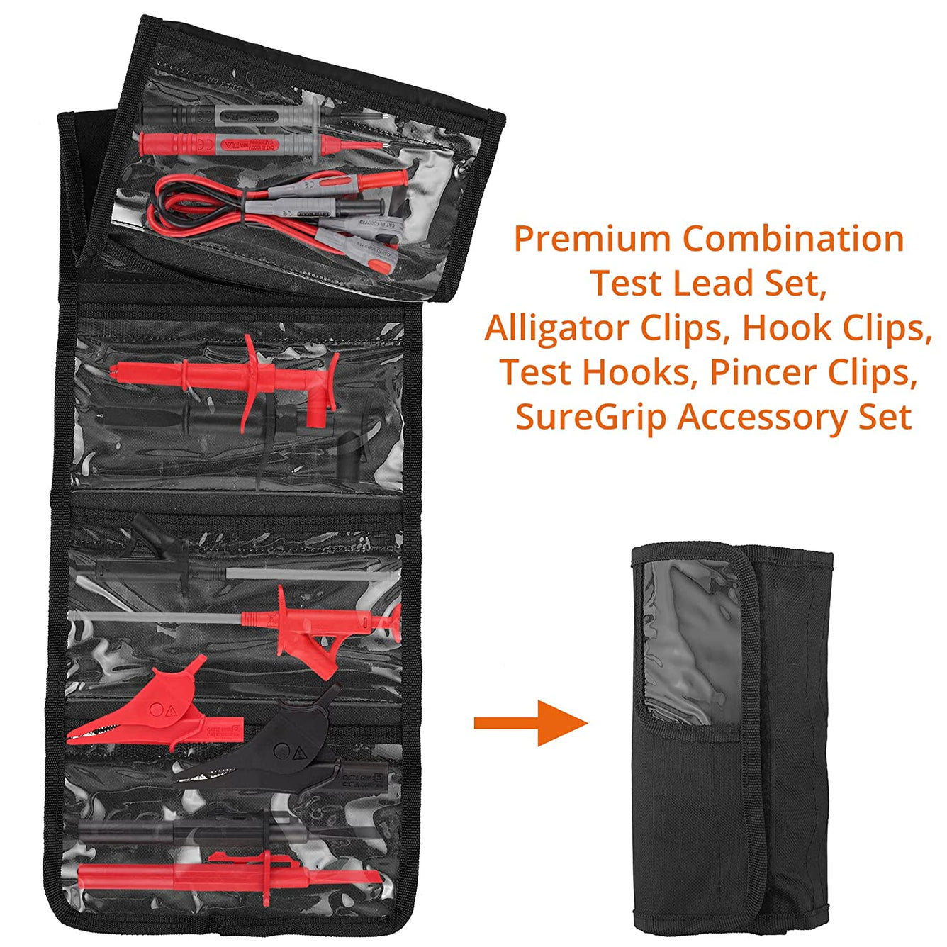 Proster Multimeter Test Leads Set with Alligator Clips Test Hook Test Probes Lead Professional Electrical Test Leads with Storage Pouch