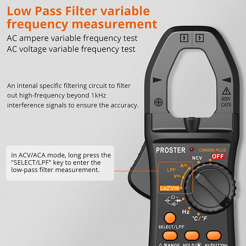 Proster Clamp Meter TRMS 6000 Counts Support LPF LOZ Test Multimeter